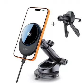 TECH-PROTECT V21 Magnetic MagSafe Dashboard & Vent Car Mount Wireless Charger 25W Qi2 Schwarz