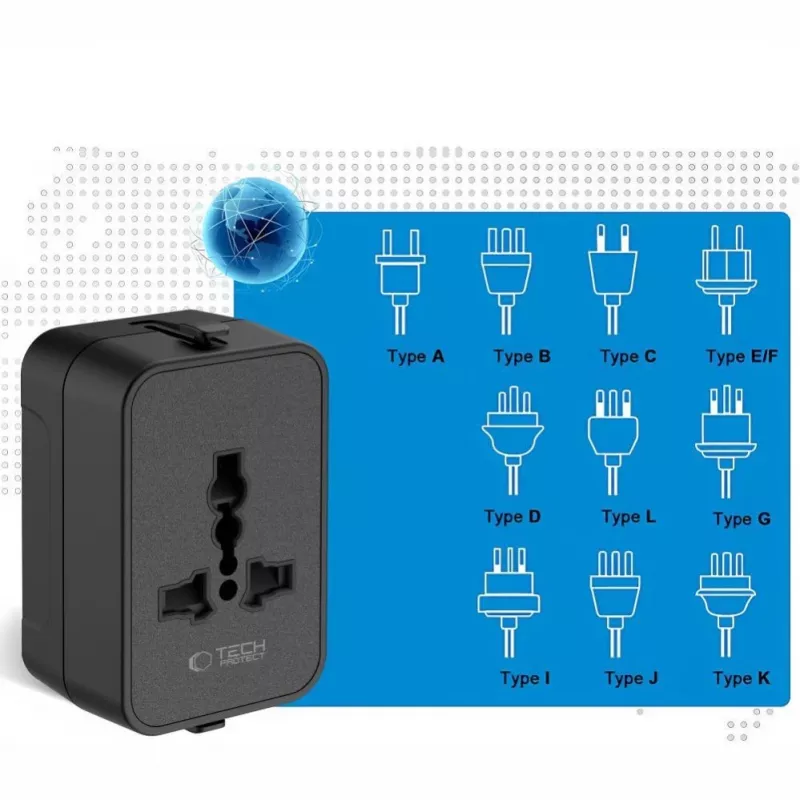 TECH-PROTECT TA300 Travel Adapter EU / UK / US / AU Black