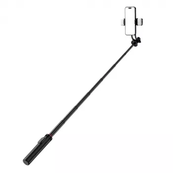 WOZINSKY Selfie Stick WC12YDS Teleskopstativ 1,3m Aluminiumlegierung mit doppeltem LED-Licht und Handyhalter - Schwarz