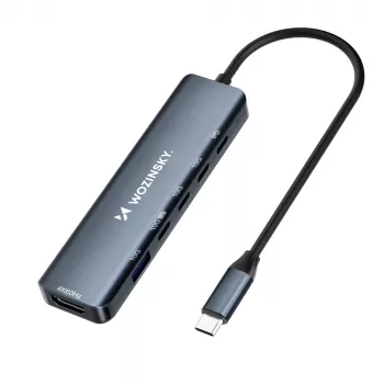WOZINSKY WHBC10Y4S USB-C Hub 6-in-1 Multifunktion Aluminium mit 15 cm Kabel - Grau