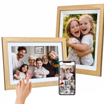 WOZINSKY WRC-32 10.1 inch Digitaler Bilderrahmen mit Frameo App, 32GB, Hellbraun