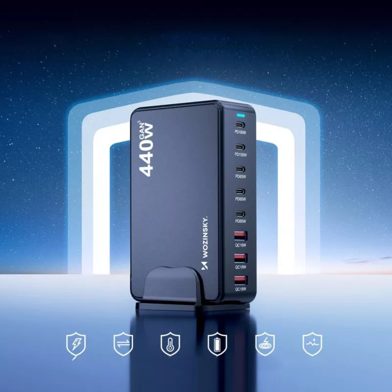 Wozinsky 240W GaN QC3 Ladestation - Schwarz
