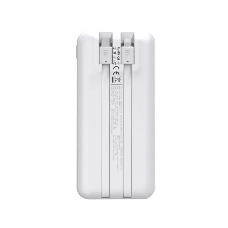 Powerbank Wozinsky WFC-15W 20000mAh 22.5W PD20W mit integrierten Lightning- und USB-C-Kabeln - Weiß