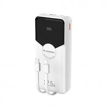 Powerbank Wozinsky WFC-15W 20000mAh 22.5W PD20W mit integrierten Lightning- und USB-C-Kabeln - Weiß