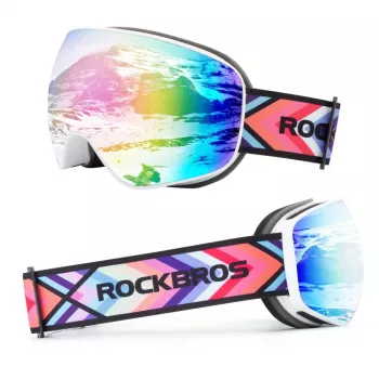 ROCKBROS SP284 Kinder-Skibrille - Mattweißer Rahmen, graue PC-Linse mit pinkem Kirschblüten-Spiegel