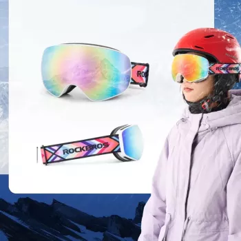 ROCKBROS SP284 Kinder-Skibrille - Mattweißer Rahmen, graue PC-Linse mit pinkem Kirschblüten-Spiegel