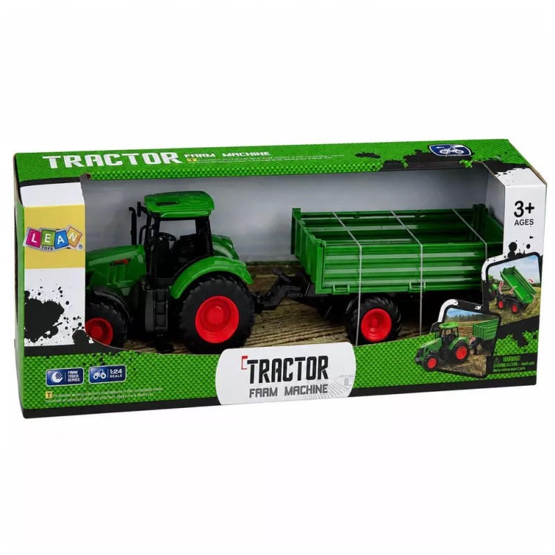 LEAN TOYS Landwirtschaftlicher Traktor mit Kipper-Anhänger, Gummireifen, Grün, 1:24
