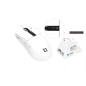 AQIRYS Zephyr kabellose Gaming-Maus, 2,4 GHz + Bluetooth, 26000 DPI, weiß