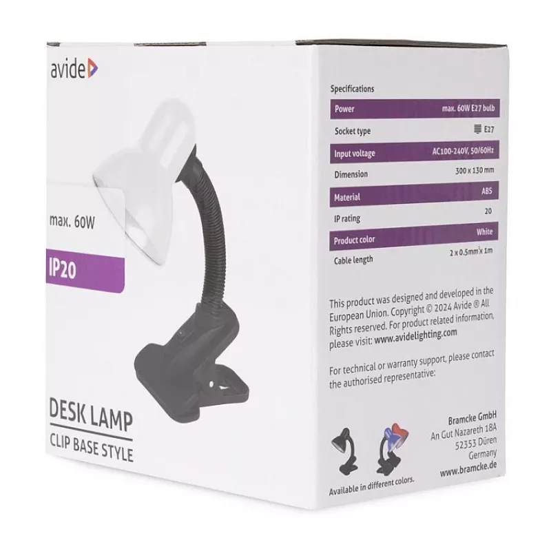 Avide Basic Clipbar Max 60W Clip-on Tischleuchte Schwarz