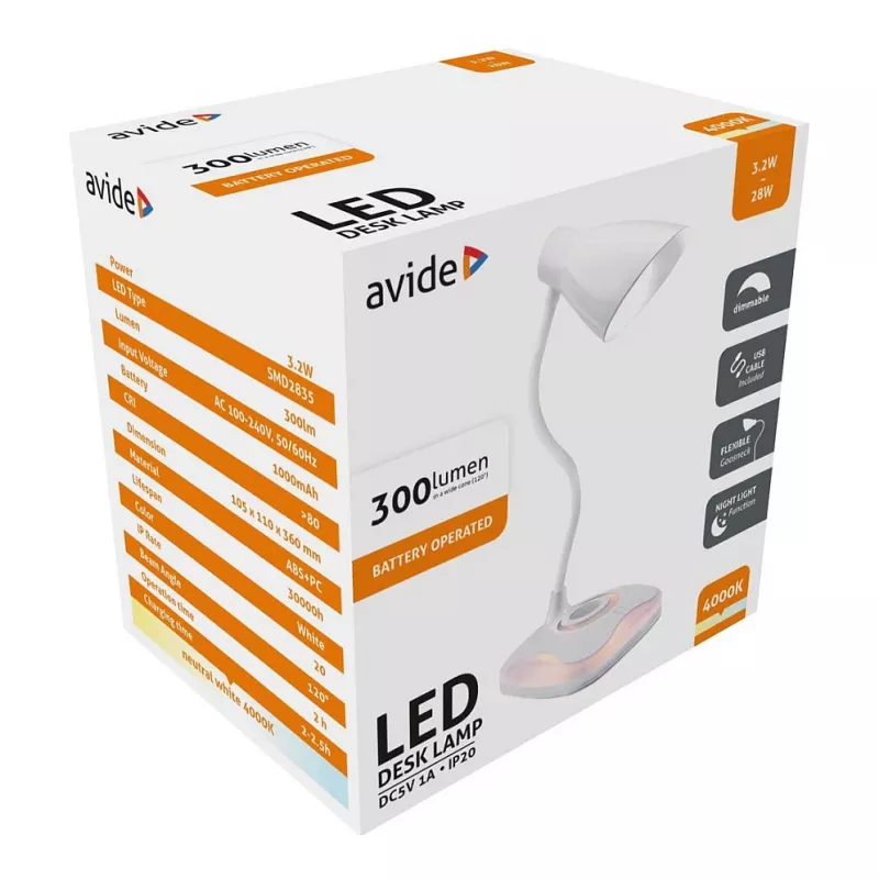 Avide LED Tischleuchte mit Nachtlichtfunktion USB 3,2W dimmbar