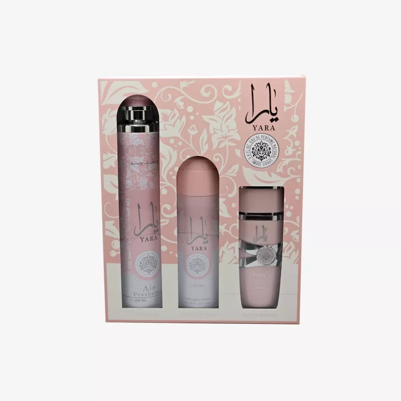 Lattafa Yara Eau de Parfum 100ml + Deodorant Spray 200ml + Air Freshener 300ml Geschenkset