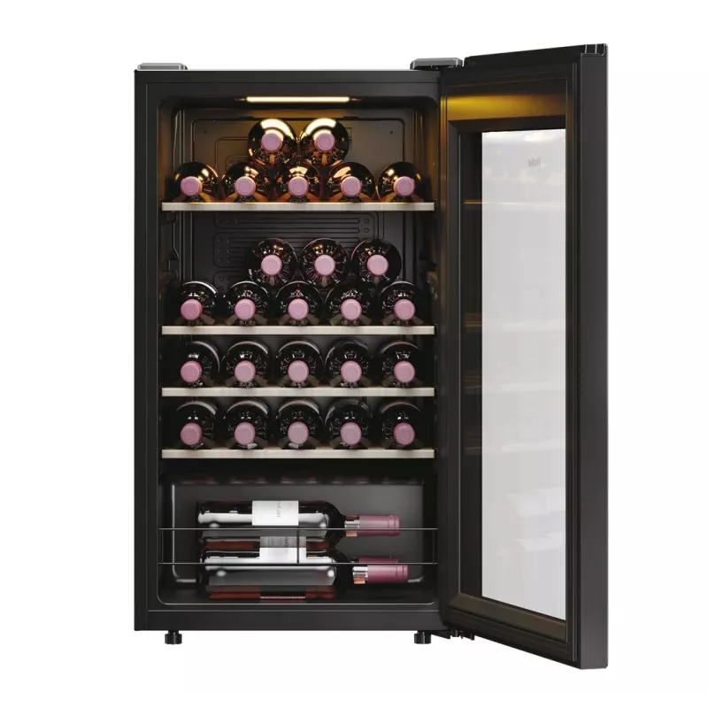 Haier HWS34GGH1 Wine Bank 50 Serie 3 Kompressor-Weinkühler freistehend Schwarz 34 Flaschen