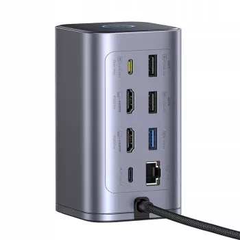 Baseus Air Spacemate 12-in-1 USB-C Hub, 2x HDMI 4K@60Hz, 2x USB-C 10Gbps, 2x USB-A 5Gbps, 2x USB-A 480Mbps, RJ45, SD/microSD, USB-C PD, Grau