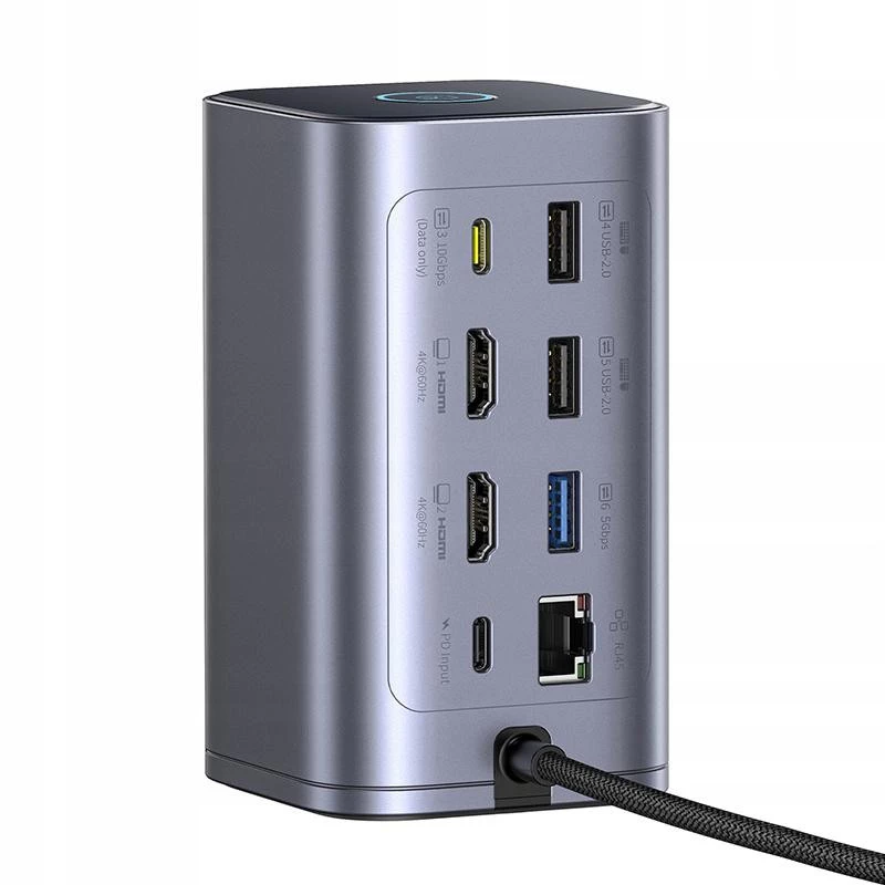 Baseus Air Spacemate 12-in-1 USB-C Hub, 2x HDMI 4K@60Hz, 2x USB-C 10Gbps, 2x USB-A 5Gbps, 2x USB-A 480Mbps, RJ45, SD/microSD, USB-C PD, Grau