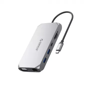 ORICO XCR 12-in-1 USB-C Docking Station mit 3x USB-A 3.1, 1x USB-A 2.0, 1x USB-C PD 100W, 1x USB-C 3.1, 1x HDMI 1.4 4K@30Hz, 1x VGA 1080p, 1x SD 3.0, 1x microSD 3.0, 1x RJ45 Gigabit Ethernet, 1x Audio CTIA 3.5mm - Grau