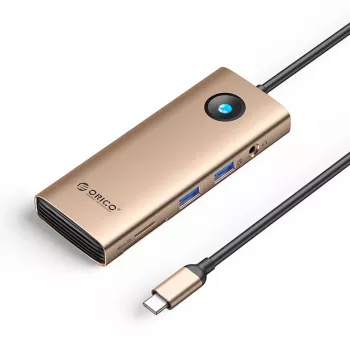 ORICO PW11 USB-C 8-in-1 Docking Station, 2x USB-A 3.0, 1x USB-C PD 100W, 1x HDMI 4K 60Hz, 1x microSD/SD, 1x RJ45 Gigabit Ethernet, 1x Audio 3.5mm, Roségold
