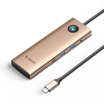 ORICO PW11 USB-C 9-in-1 Docking Station, 2x USB-A 3.0, 1x USB-C 3.0, 1x USB-C PD 100W, 1x HDMI 4K 60Hz, 1x microSD/SD, 1x RJ45 2.5G Ethernet, 1x Audio 3.5mm, Roségold