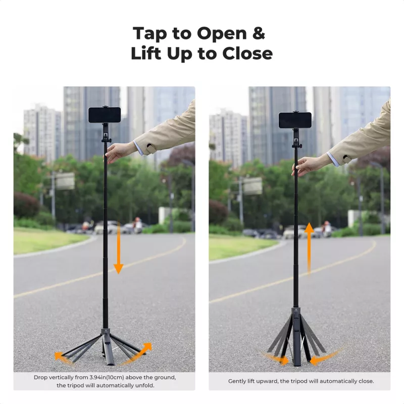 K&F Concept X97-C Selfie Stick Stativ 180 cm mit MagSafe Magnet-Halterung und Bluetooth-Fernauslöser (Schwarz)
