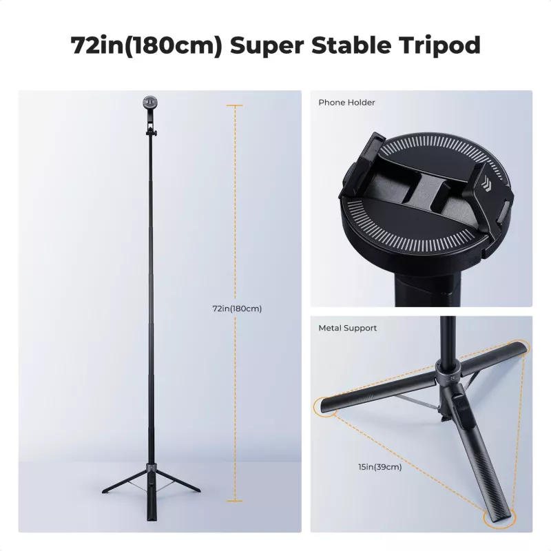 K&F Concept X97-C Selfie Stick Stativ 180 cm mit MagSafe Magnet-Halterung und Bluetooth-Fernauslöser (Schwarz)