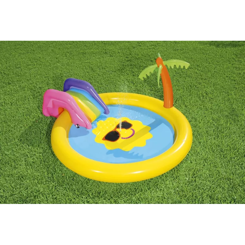 Bestway Playground Island 237 x 201 x 104 cm aufblasbares Wasserspielzentrum mit Rutsche und Spielen