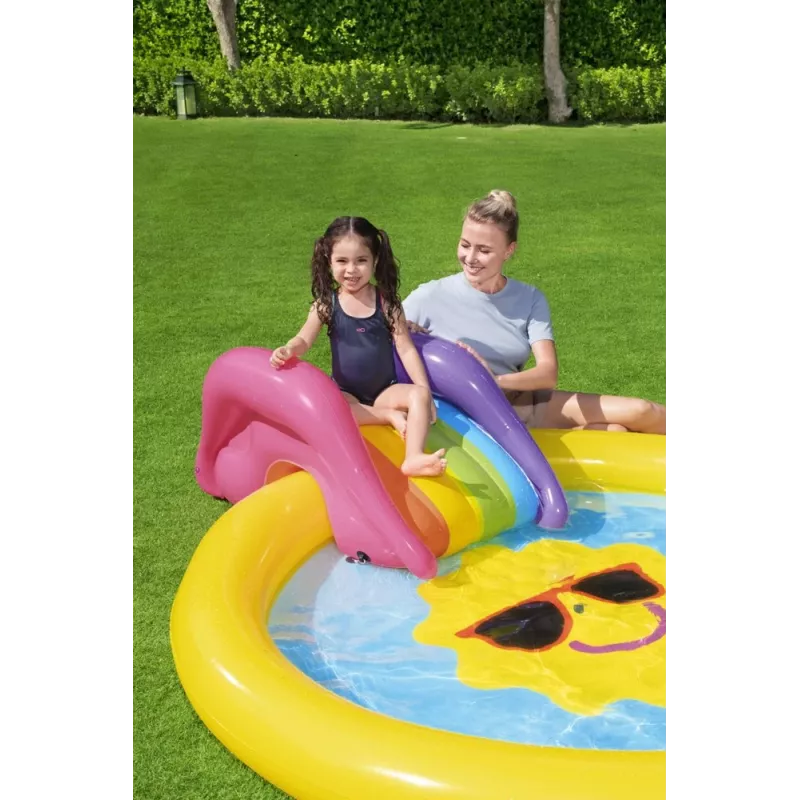 Bestway Playground Island 237 x 201 x 104 cm aufblasbares Wasserspielzentrum mit Rutsche und Spielen