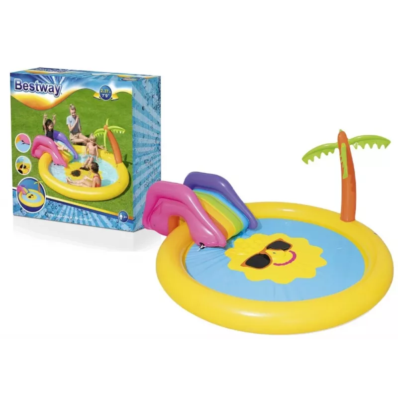 Bestway Playground Island 237 x 201 x 104 cm aufblasbares Wasserspielzentrum mit Rutsche und Spielen