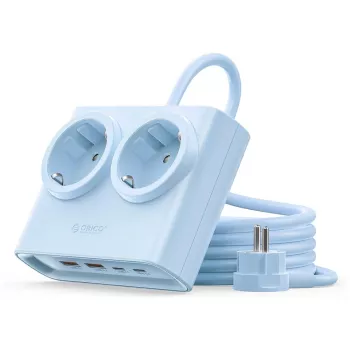 ORICO PDC25 25W 6-in-1 Desktop Power Strip mit 2 AC-Steckdosen, 2 USB-A und 2 USB-C Anschlüssen - Blau