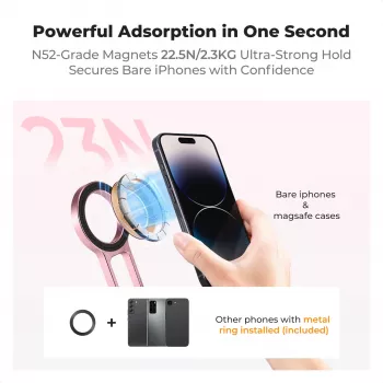 KF 3-in-1 Magnetischer Telefonhalter Stativ Handgriff Tischständer für iPhone MagSafe Pink