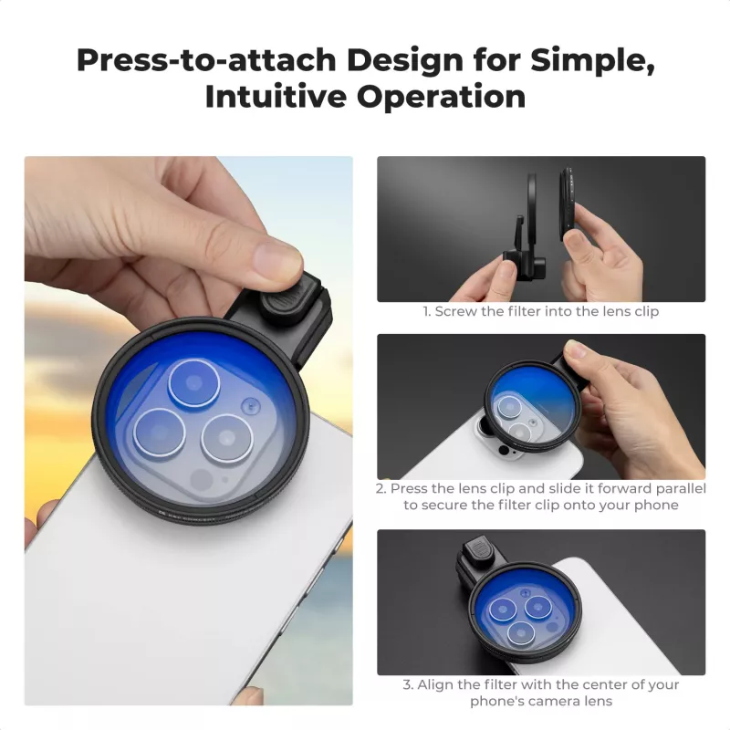 K&F Concept Smartphone-Clip-Halterung für 58mm Filter und Objektive - Schwarz