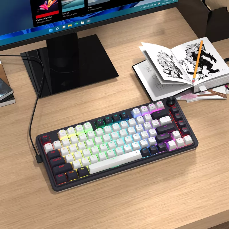 Redragon Ucal Magnetic K673WB-RGB-M 75% Tri-Mode Mechanische Gaming-Tastatur, Weiß/Schwarz