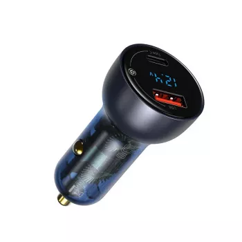 Baseus Particular Digital Display Car Charger, USB-C + USB-A, QC3.0+PD, 65W, Grau