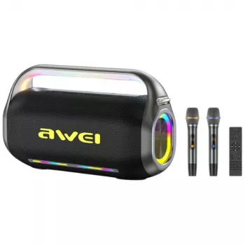 AWEI KT20 Tragbarer kabelloser Lautsprecher 400W Bluetooth 5.3 mit Karaoke-Set Schwarz