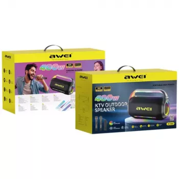 AWEI KT20 Tragbarer kabelloser Lautsprecher 400W Bluetooth 5.3 mit Karaoke-Set Schwarz