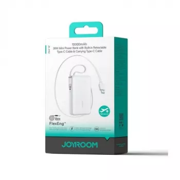 Powerbank Joyroom JR-PR2 35W 10000mAh mit ausziehbarem USB-C-Kabel und integriertem Lightning-Kabel - Weiß