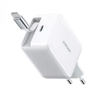 Joyroom JR-TCL06 67W GaN-Ladegerät mit integriertem ausziehbarem USB-C-Kabel - Weiß