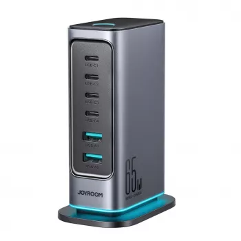 Joyroom JR-TCM02 GaN 65W Multi-Port Charger 4x USB-C 2x USB-A EU Plug Dark Grey