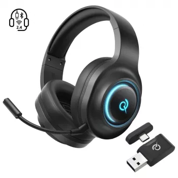 QCY Heroad V200 Tri-Mode Gaming Headset mit 7.1 Surround Sound, 240h Akku, abnehmbarem Mikrofon - Schwarz