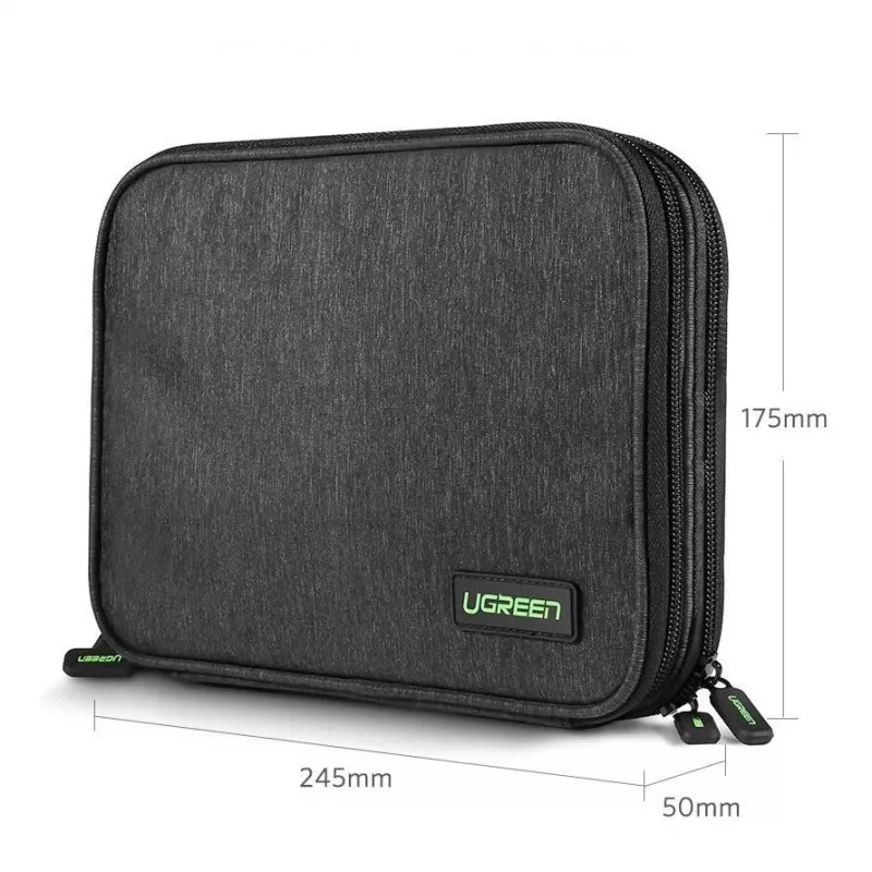 UGREEN Electronic Organizer Case für Festplatte HDD SSD Telefon Kabel Zubehör 24,5 x 17,5 x 5 cm Grau (50147 LP149)
