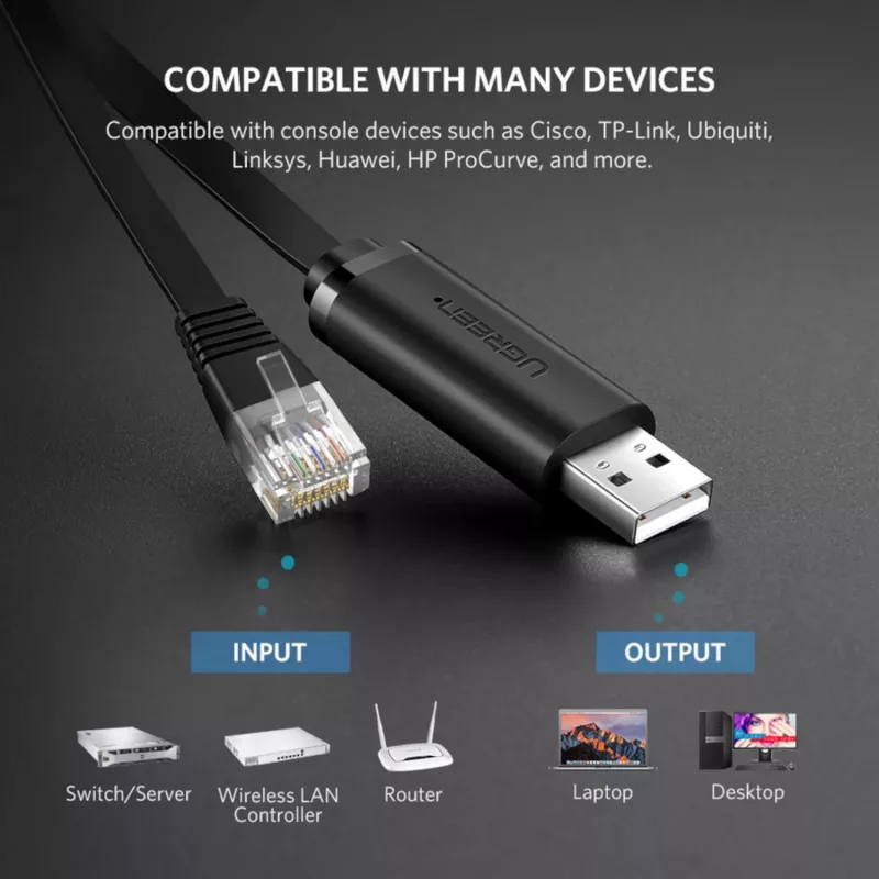 UGREEN CM204 USB to RJ45 Console Cable 1,5m Schwarz