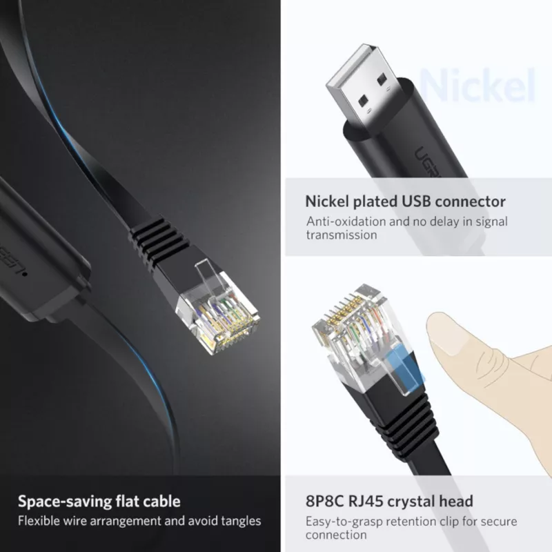UGREEN CM204 USB to RJ45 Console Cable 1,5m Schwarz
