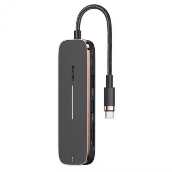 USAMS SJ575HUB01 USB-C Hub 2x USB-A USB-C PD HDMI SD Micro SD Kartenleser Schwarz