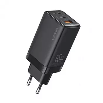 USAMS Sandru Series 65W GaN Wall Charger 2xUSB-C 1xUSB-A PD3.0 QC3.0 Fast Charging Black CC180TC01