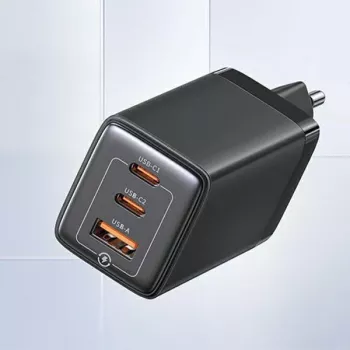 USAMS Sandru Series 65W GaN Wall Charger 2xUSB-C 1xUSB-A PD3.0 QC3.0 Fast Charging Black CC180TC01
