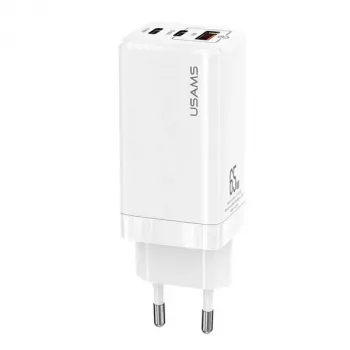 USAMS GaN 65W Fast Charger MT T33 PD 2xUSB-C + USB-A Weiß CC110TC02 (US-CC110)
