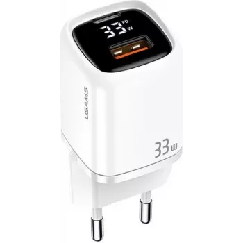 USAMS 33W USB-C + USB-A Wandladegerät PD3.0 QC3.0 Schnellladung Weiß CC152TC02