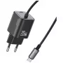 USAMS 20W GaN Fast Charger mit USB-C-Kabel, Schwarz
