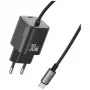 USAMS 30W GaN Fast Charger mit USB-C-Kabel (Schwarz, EU-Stecker)