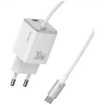 USAMS 30W GaN Fast Charger mit USB-C Kabel (Schwarz)