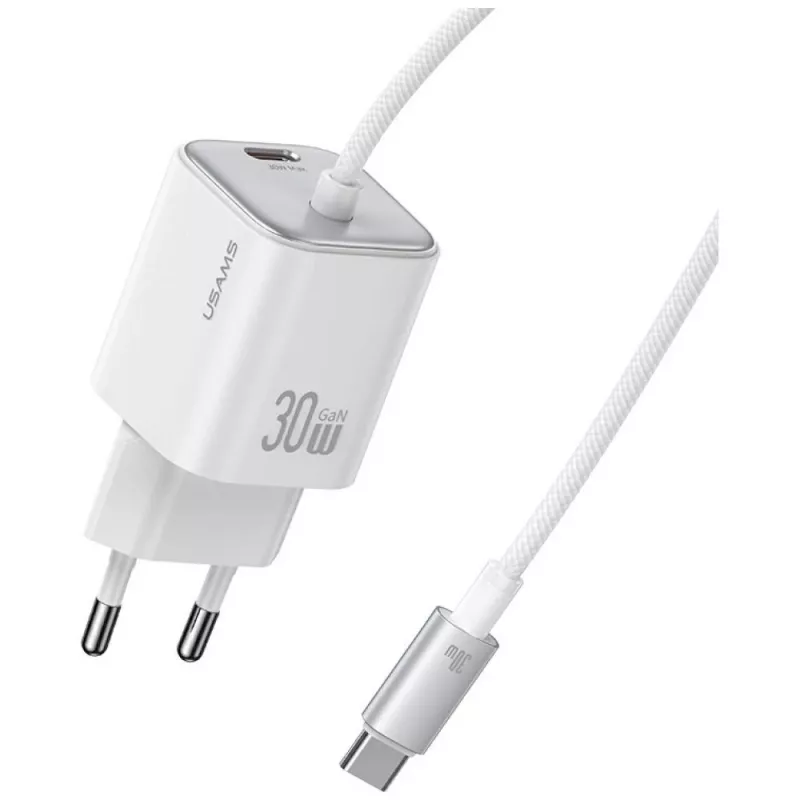 USAMS 30W GaN Fast Charger mit USB-C Kabel (Schwarz)