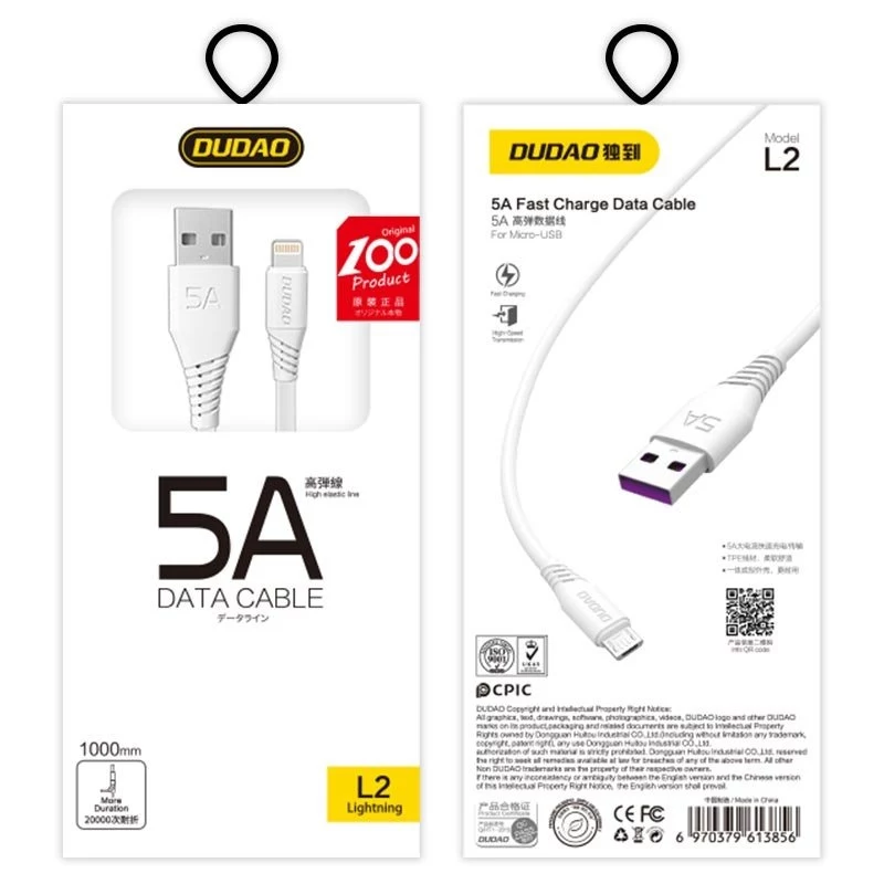 Dudao L2L USB-A auf Lightning Kabel 1m Weiß